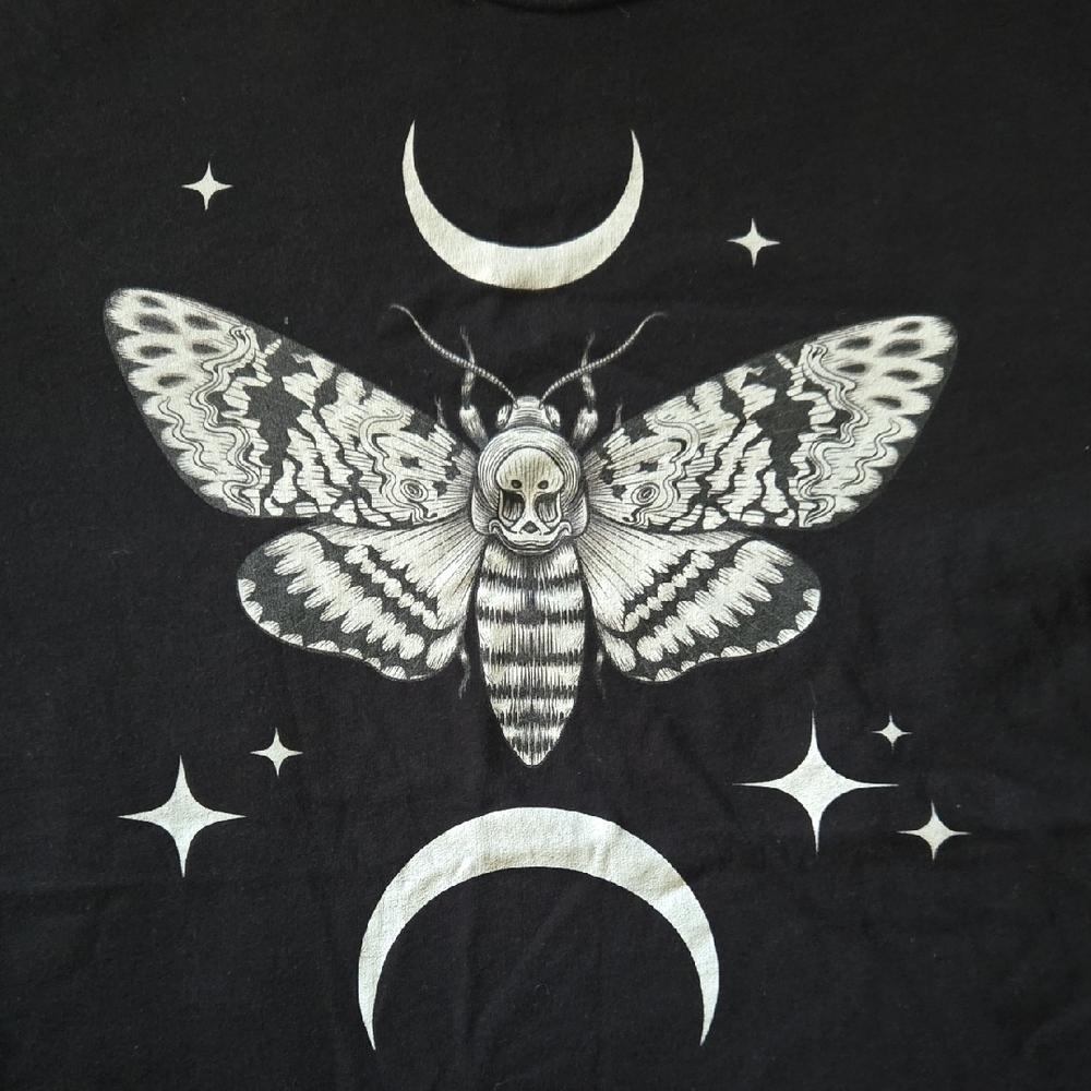 Bella Canvas Black Tee with Moth and Moon Design - Picture 2 of 6
